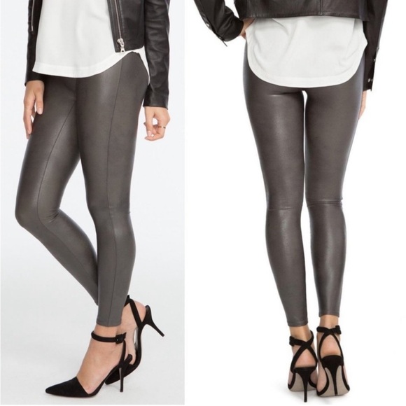 Spanx Faux Leather Leggings Dark Grey Size Small Minimalist Capsule Wardrobe S - Picture 1 of 12